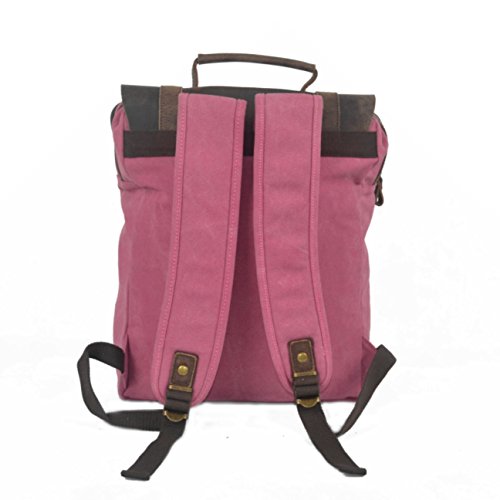 Y-DOUBLE Fashion Segeltuch Leder Canvas Vintage-Stil Unisex Junge Reisetasche Wandertasche 15 inch Laptop Rucksack für Studenten Freizeit - 3