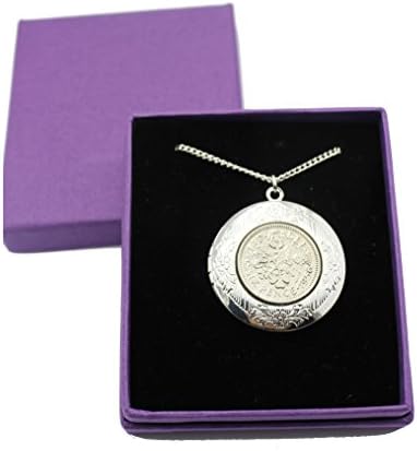 Year 1966 Lucky Sixpence Locket on 20" Silver Plated Chain, Sixpence Necklace