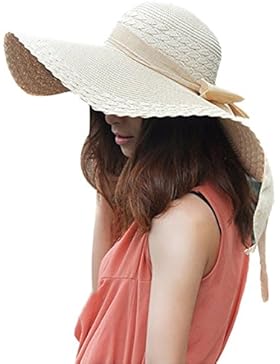 TININNA Damen Frauen Faltbar Böhmen Bowknot Wide Rand Sonnenhut Strohhut Strandhut Sommerhut Sommer Hut Sonnenhuete...