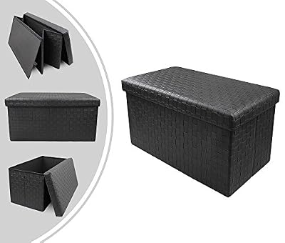 Leogreen - Banc Pliant, Pouf et Repose-Pieds, Tissé, 76 x 38 x 38 cm, Noir, Charge maximale: 150 kg