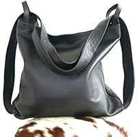 Frauen-Rucksack-Tasche-leder verwandelbar Umhängetasche Schwarz