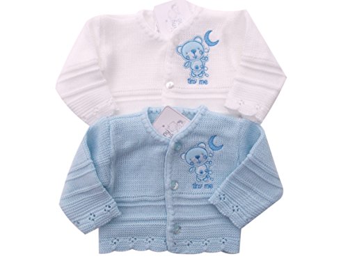 BNWT Tiny Baby Premature Preemie knitted cardigan white or blue teddy clothes (3-5lbs, blue)