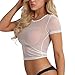 Produktbild Auied Damen Sheer Mesh Durchsichtige Kurzarm Crop Tops Casual T-Shirt