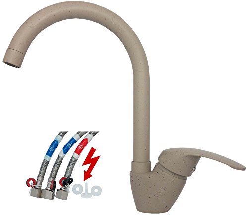 Preisvergleich Produktbild Niederdruck Küchenarmatur Mischbatterie Einhebelmischer Einhandmischer Spültischarmatur Wasserhahn Küchen Armatur Waschbeckenarmatur 360° schwenkbar Untertischgerät in Granit Beige 7019