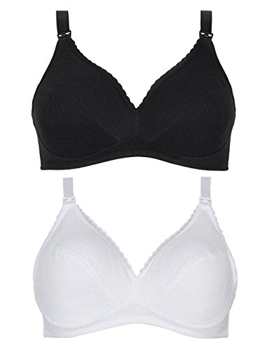 Pack of Two Famous Make Cotton Maternity Nursing Bras. One White, One Black Per Pack. Sizes 32 to 42. A B C D DD E F G GG Cups (38H, Black/White)