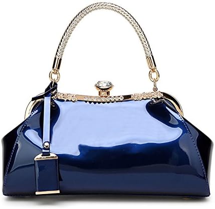Luxry Women‘s Top Handle Bags Party Patent Leather Handbags Wristlets Purses Small Mini Handbag for Ladies Fit Cellphone (Navy Blue)