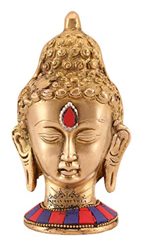 Indian Art Villa Brass Designer Acrylic Work Buddha Head - God Idol Sculpture Workship Temple Home Decorative Gift Item