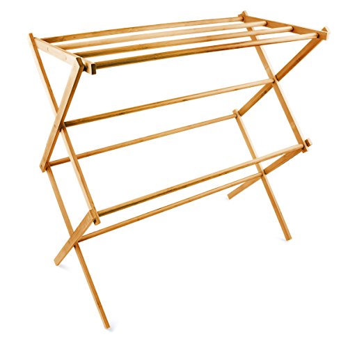 Relaxdays Handtuchhalter Bambus faltbar HBT 73 x 74 x 36 cm klappbarer Handtuchständer aus Holz mit 8 Handtuchstangen als platzsparender Wäscheständer, Herrendiener oder Handtuchtrockner, natur