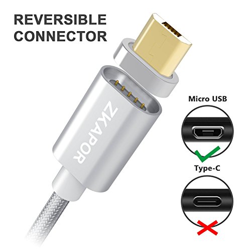 C  ble Micro USB de Chargeur Magn  tique  ZKAPOR  Lot de 2  1M  Magentic Charge et Synchro Donn  es en Nylon Tress   C  ble de Chargement Aimant   Micro USB pour Android Samsung Galaxy S7  S6  Xiaomi Redmi 5  5Plus  Honor 6X  Huawei  LG  Nexus  Kindle  Echo Dot  Argent 