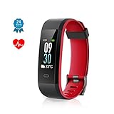 Muzili Fitness Armband IP68 Wasserdicht Fitness Tracker Sport Uhr Fitness Armbanduhr Aktivitätstracker schrittzähler Smart Armbanduhr Pulsuhren Smart Watch für Kinder Frauen und Männer(Black+Red)
