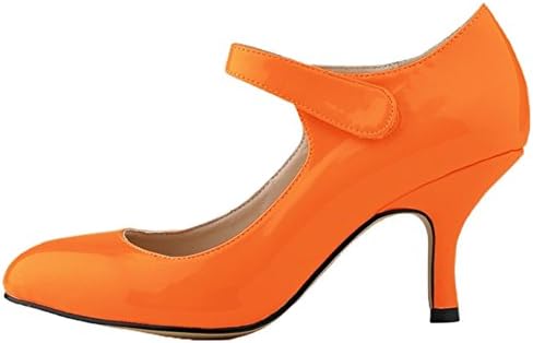 HooH Women's Kitten Heel Wedding Pumps Mary Jane Shoes, Orange, 4.5 UK/38 EU/240 MM