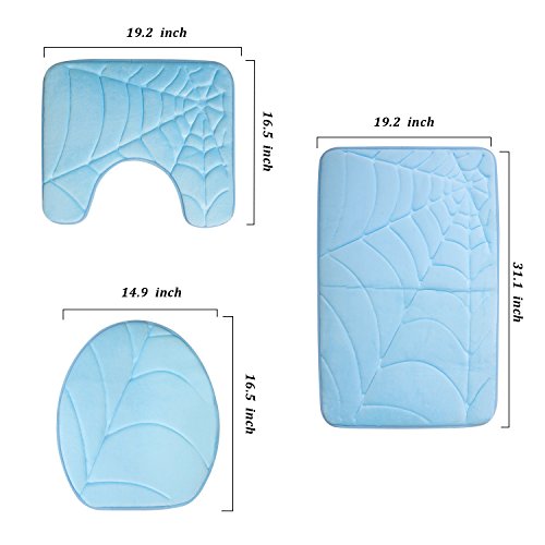 Diossad 3 Teilig Badematte Set Blau Mikrofaser Flanell Badezimmerteppich Rutschfest Badvorleger WC Vorleger Toilettensitzabdeckung - 6