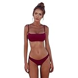 Moonuy,Frauen Bikini Set, Damen 2018 Sommer Heißer Bandeau Bandage Push-Up brasilianische Bademode Beachwear Schwimmen Anzug gepolsterte Bikini Backless Badeanzug (EU 36 / Asien M, Wein)