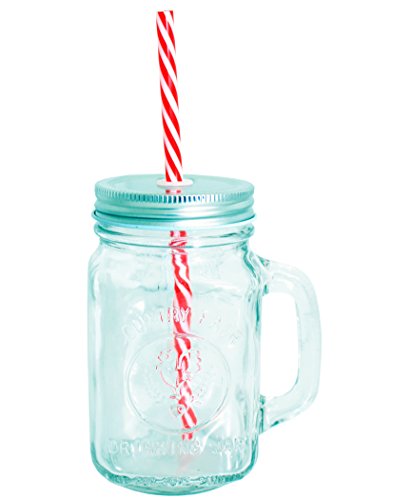 htuk 4 Retro Mason Trinken Gläsern mit Silber Dose und Deckel Trinkhalme Trinken Cocktail Glas Tassen, Griff Set - 4