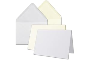 NEUSER PAPIER Set di 40 biglietti pieghevoli con buste più grandi di DIN B6, formato grande, bianco e crema, con buste