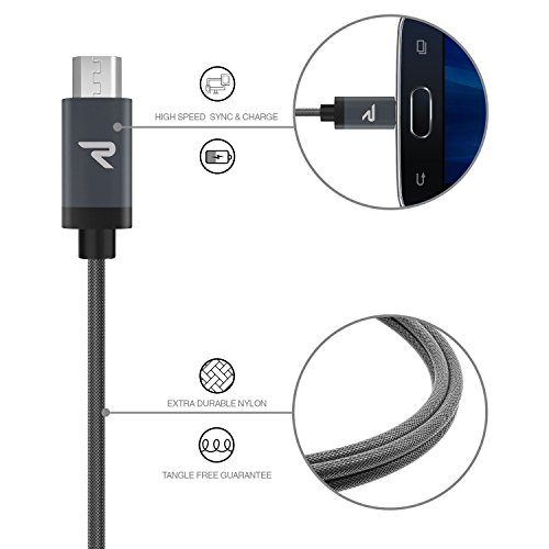 Rampow Cavo USB Micro USB Carica Rapida - 2m - GARANZIA A VITA - Nylon Antigroviglio Cavo del caricatore per Android, Samsung, HTC, Nexus, Nokia, Motorola, Huawei, LG, Kindle e Altro - Grigio Siderale