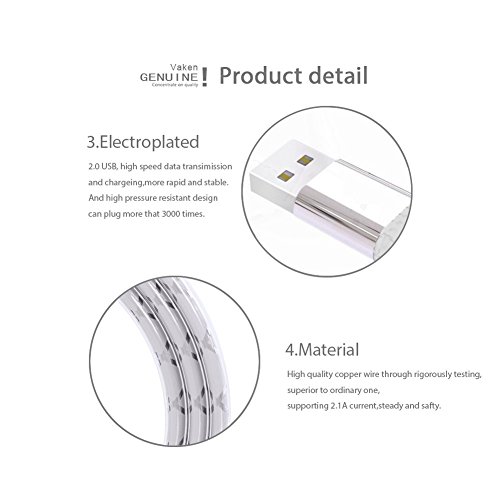 Vaken Premium LED in der Dunkelheit leuchtendes Hochgeschwindigkeits- USB 2.0 A Male to Micro USB B Lade- und Synchronisations Kabel mit Aluminiumkopf für Android (mirco usb * 3 packung) - 4