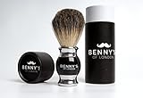 SHAVING BRUSH - Benny's of London - BADGER HAIR SHAVE BRUSH - LUXURY GIFT for your MENS GROOMING SET - ensures the BEST SHAVE for HOME or TRAVEL, made from 100% PURE BADGER HAIR BRISTLES, with a high QUALITY metal handle to deliver the most LUXURIOUS shave LATHER from Your SHAVING CREAM or SOAP - must have MEN'S GROOMING PRESENT