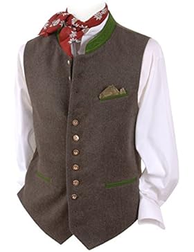 Premium-Qualität Trachtenweste Herren Loden Trachten-Gilet Braun/Grün