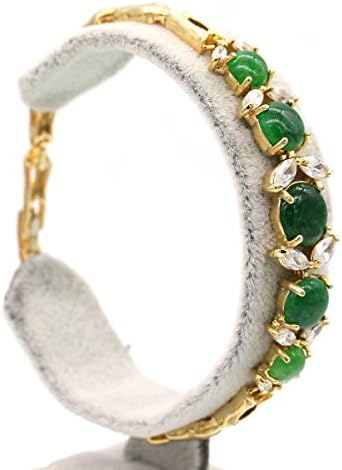 LOVE STUDIO,Malay Jade Bracelet Simple Modern Elegance Round Cut Birthstone Gemstone Fine Women Bangle Wedding Jewellery Bracelet(Not Include Jewelry Box) (18K Gold Plated)