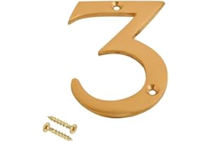 SISI UK Brass Door Numbers Screw On 3 Inch Door Number Elegant and Bold Door Numerals Suitable for All Door Types Including Wooden uPVC and Composite Number 3.