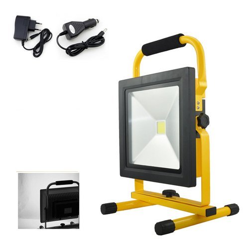 VINGO® 2x 50W LED Fluter Akku Baustrahler 4400MA Wiederaufladbare Scheinwerfer handlampe 4500LM Kaltweiß mit Doppelt Teleskop-Stativ - 3