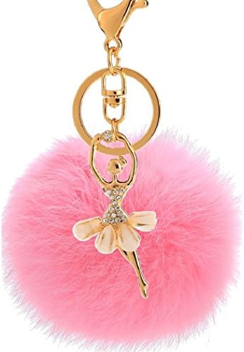 Aokbi 2017 New Hot Solid Color Artificial Rabbit Fur Girl Pendent Ball Keychain Handbag Car Key Ring (Light Pink)