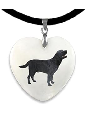 Black Labrador Retriever Herz Perlmutt Anhänger mit Velvet Strap