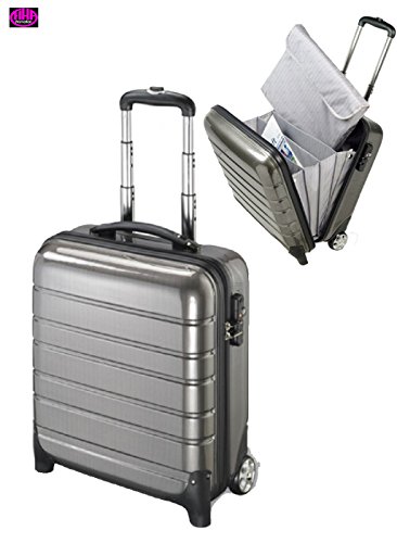 Business Trolley, Laptopkoffer, Laptopkoffer mit Rollen hochwertiges Polycarbonat carbon silber, erhältlich auch in schwarz von FIHA-Promotion
