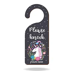 Please Knock Princess Inside Wooden Door Knob Hanger Sign for Kids Room,Playing Room,Home, Girls Room 9