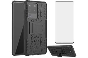 Asuwish Handyhülle für Samsung Galaxy S20 Ultra 5G Hülle mit Glas Folie Panzerfolie Schutzfolie und Ständer Cover S20Ultra5G S 20 S20Ultra Slim Hard Handy Hüllen Schutzhülle Phone Case Männer Schwarz