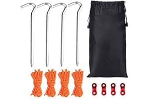 Wolike 12 Pack 4 Tent Nails, 4 Aluminum Alloy Rope Buckles and 4 4mm Reflective Rope Belts With Adjusters and Bags For Hiking Camping