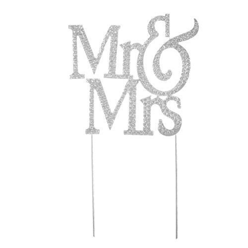 MagiDeal Tortenaufsatz “Mr&Mrs“ Hochzeit Kuchen Aufsatz Topper Kuchen Aufsatz Tortendeko Hochzeit Cake Topper Glitzernd Tortenverzierung Dekoration Tortenstecker Silber - 7