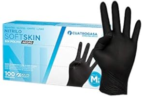 Cuatrogasa Guantes de nitrilo sin polvo negro | Gama Soft Skin | Guantes desechables de un solo uso | Calidad extra | Caja de 100 unidades | Talla S
