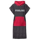 stylischer Freizeit Poncho aus 100% reiner Baumwolle in weicher Frottee Qualität, mit Kapuze und Bauchtasche sowie einer modischen Brustbestickung Funlike in der Farbe silber