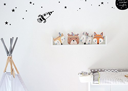 Wanddekoration in 3D für das Kinderzimmer *** NEUHEIT *** 4er-Set mit 3D-Effekt -Süße bunte Indianer Tierköpfe in TOP Qualität auf 10mm starken Platten – MADE IN GERMANY - 5
