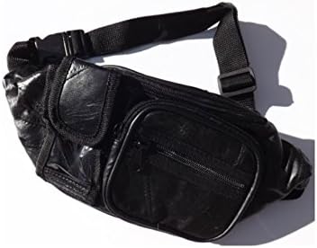 * TOP * SOFT BLACK LEATHER * QUALITY TRAVEL WAIST BAG * MONEY POUCH - WALLET BAG with ADJUSTABLE BELT