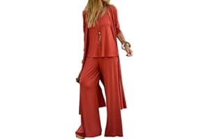 shownicer Pantalone da Donna Completo 3 Pezzi Lunga Cardigan e Casual Vita Alta Gamba Larga Pantaloni e Senza ManicheTop Ampio Outfit