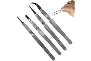 ANNLPOY Pinzas Precisión de Industrial Anti Estática Pinzas Antiestáticas de Acero Inoxidable con Puntas Intercambiables de Plástico, Herramientas Profesionales para Electrónica, Joyería, Laboratorios