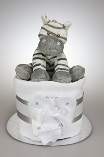 Neutral Single One Tier Unisex Baby Boy Girl Nappy Cake with Cute Zebra Baby Shower Maternity Gift