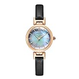 CCDZ Damen Quarzuhr Wasserdicht Uhr Mit Blauem Perlmutt Zifferblatt Armband Aus Echtem Lede,Black