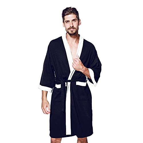 Preisvergleich Produktbild SEWORLD Bademantel Unterwäsche Herren Nachthemd Dessous Einfarbig Baumwolle Nachtwäsche Langarm Nachtwäsche Tasche Satin Top Bluse Robenmantel(Marine,L)