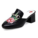 Mit einer Höhe von 5 cm MUMA Pumps Gestickte Stickerei Tasche Kopf Halbschuh Frau Sommer 2018 Neu Schwarz Grob Mit Mittlerer Ferse Coole Zehe Schuhe Casual Sandalen Runde Kopf Damenschuhe ( größe : EU36/UK4/CN36 )