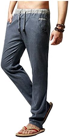 SOIXANTE Men's Casual Linen Pants Elastic Waist Trousers with Drawstring XS-XL