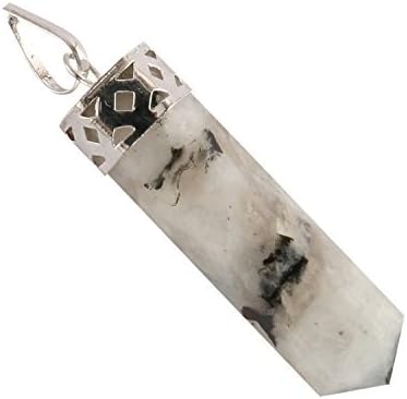 Aatm Natural Chakra Healing White Rainbow Gemstone Charm Pointed Pencil Pendant for Calmness and Meditation