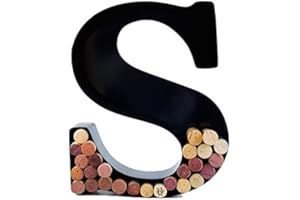 will's Portacorchos para vino - Letra monograma de metal (S), negro, grande | Regalos para amantes del vino, inauguración de la casa, compromiso y despedida de soltera | Arte de pared personalizado