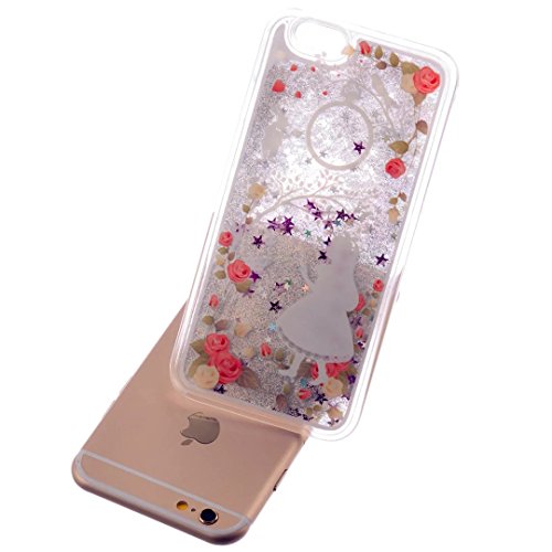 KSHOP Handytasche Hülle für iPhone 6 / iphone 6S 4.7″ mit Flüssigkeit – Hartschale Backcover Case Schutzhülle Cover Wasser mit Schneekugel Sterne glitzernd Bling Bling Transparent mit Muster Animation – Weißes Kleid Mädchen - 4