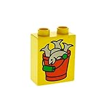 0 1 x Lego Duplo Motivstein gelb 1x2x2 bedruckt Tier Fisch Fische gross Eimer Zoo Schiff Bild Bau Stein 4066pb040