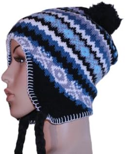 M2 Winter Bobble Hat Nepal Inca Norwegian Snowboarding Hat in Variety of Colours Black M2-schwarz Size:One Size