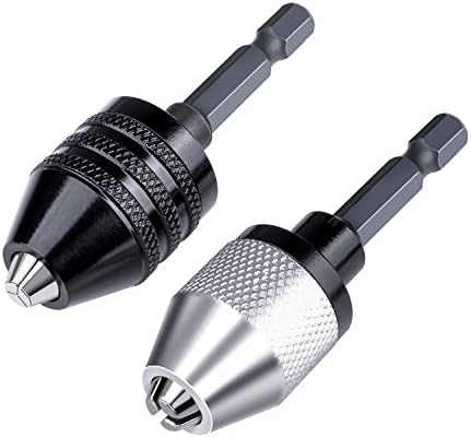 NOUVCOO 2PCS 0.3-6.5mm Keyless Drills Chuck Converter Tool,Power Hand Drill Bits Tool Set,1/4'' Hex Shank Drill NC06